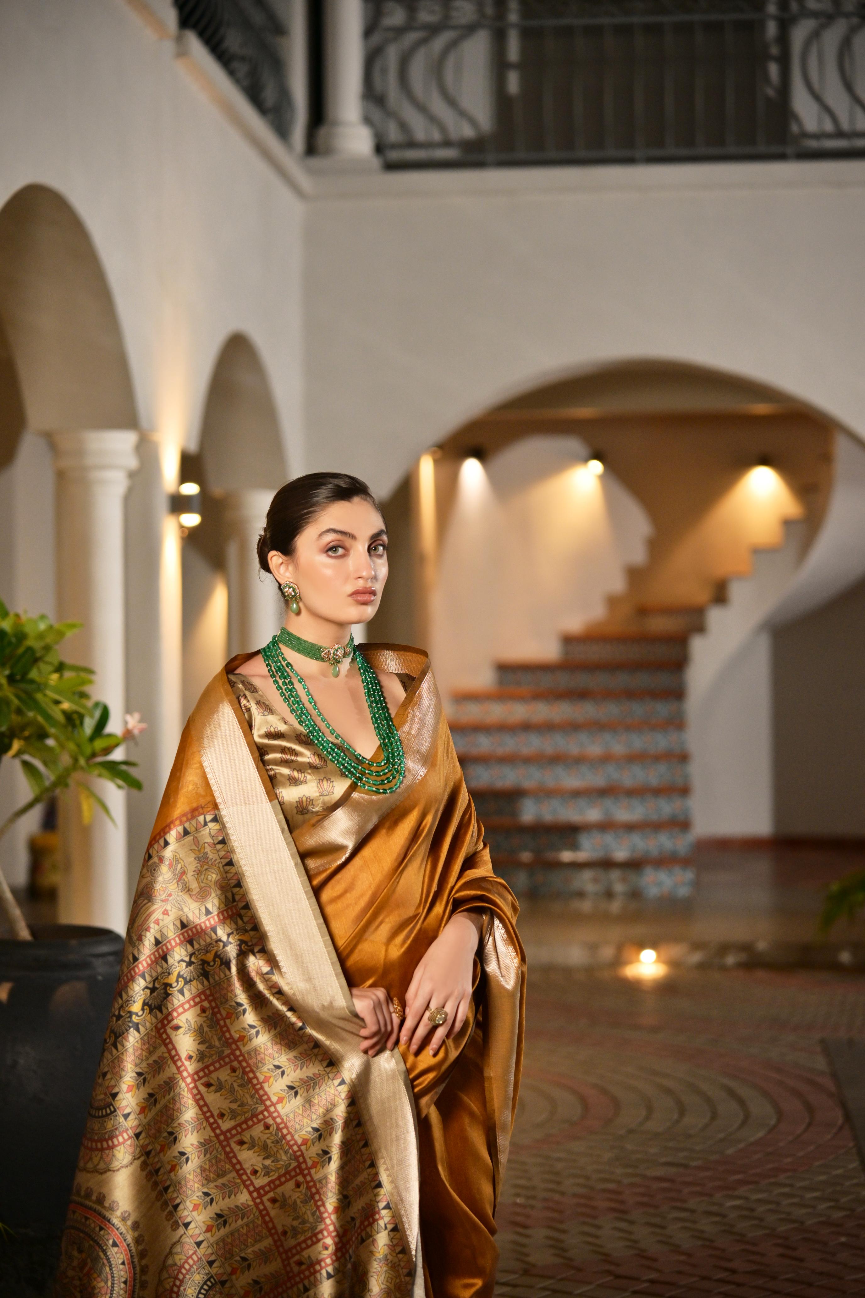 Jyoti Fashion Women's Mustard Soft Khadi Raw Silk Zari Woven Saree with Blouse - Distacart