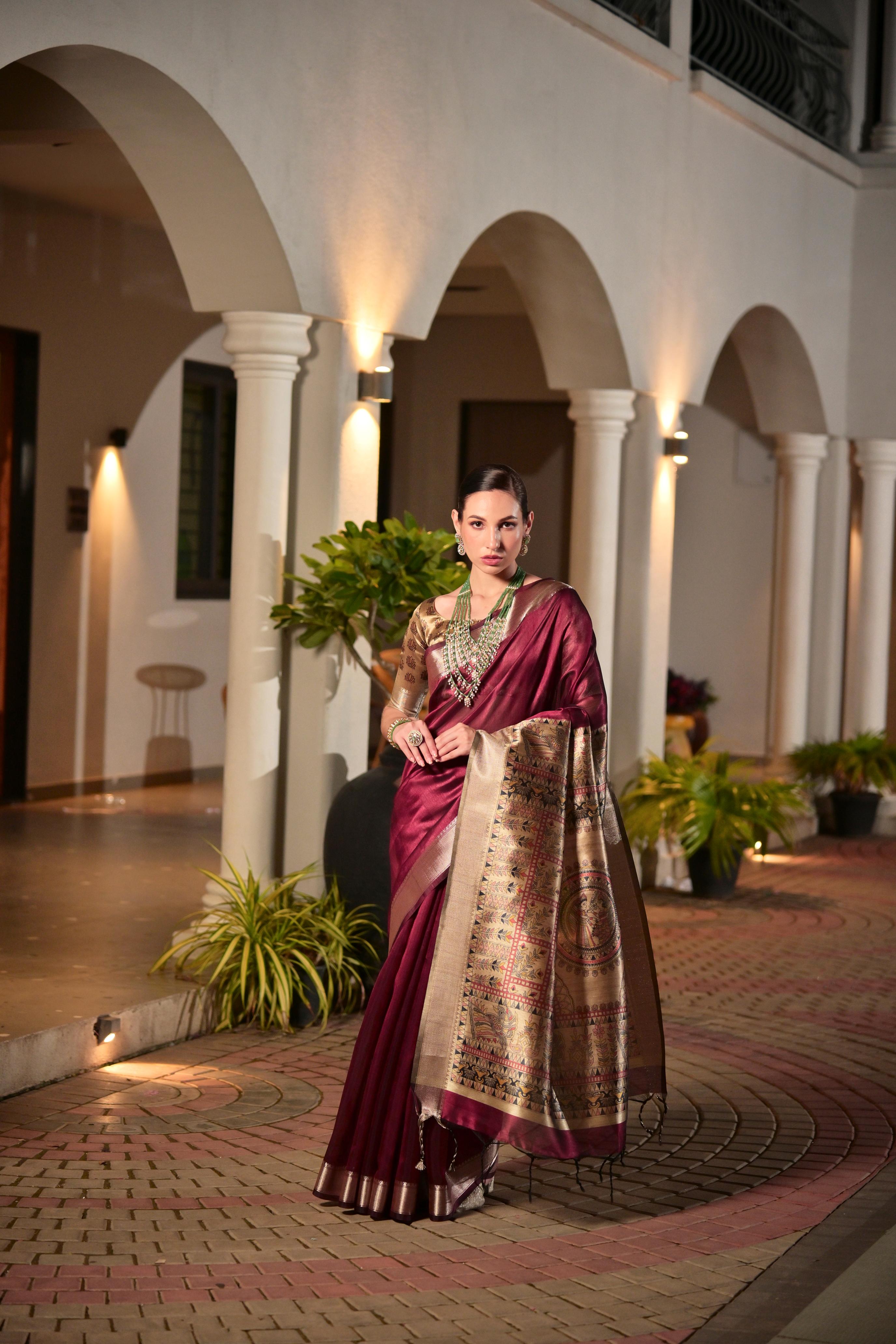 Jyoti Fashion Women's Maroon Soft Khadi Raw Silk Zari Woven Saree with Blouse - Distacart