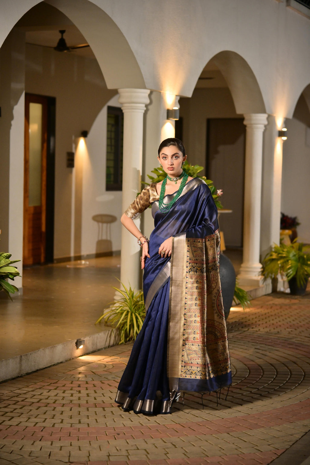 Jyoti Fashion Women's Navy Blue Soft Khadi Raw Silk Zari Woven Saree with Blouse - Distacart