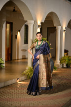 Jyoti Fashion Women's Navy Blue Soft Khadi Raw Silk Zari Woven Saree with Blouse - Distacart