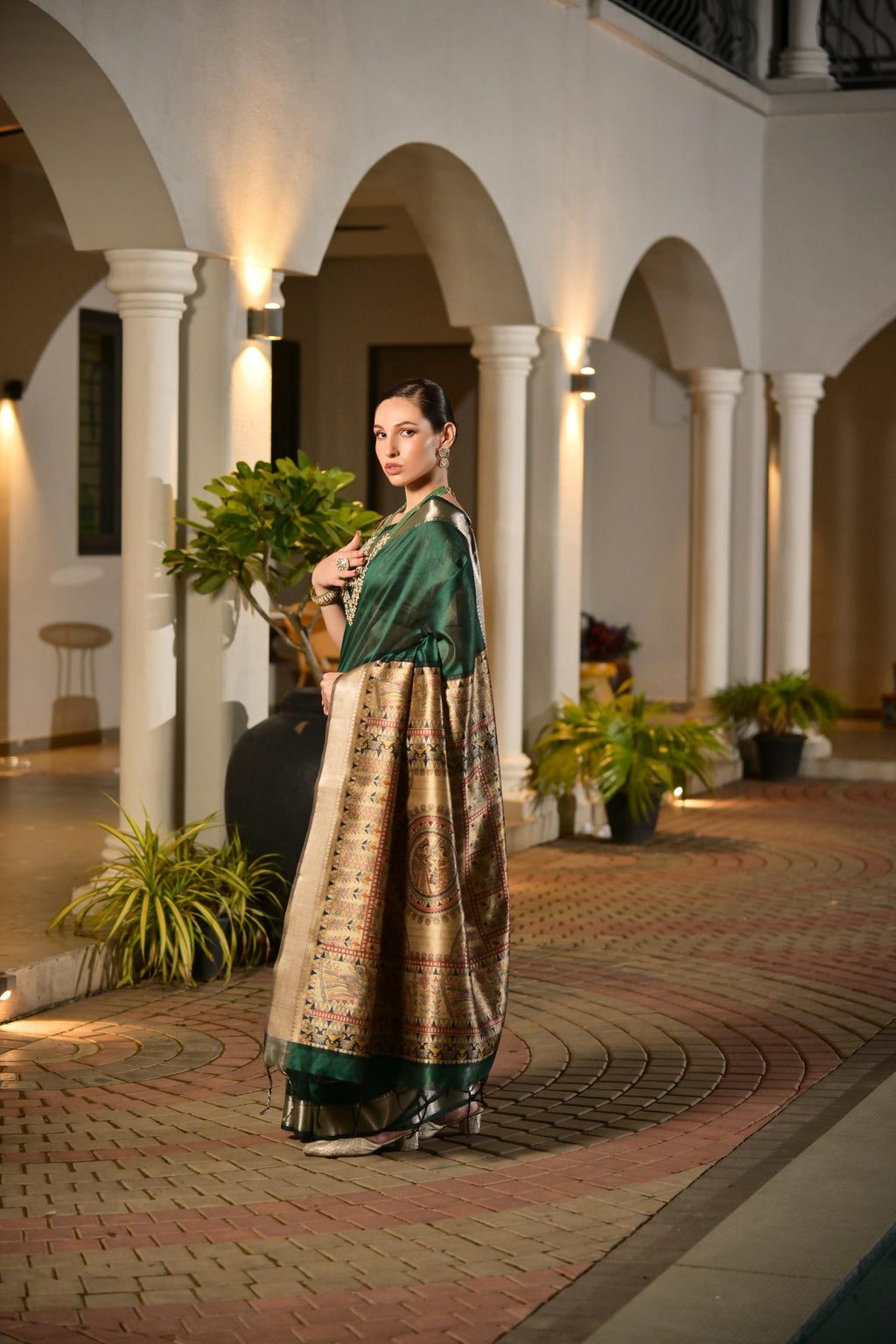 Jyoti Fashion Women's Bottle Green Soft Khadi Raw Silk Zari Woven Saree with Blouse - Distacart