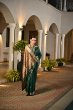 Jyoti Fashion Women's Bottle Green Soft Khadi Raw Silk Zari Woven Saree with Blouse - Distacart