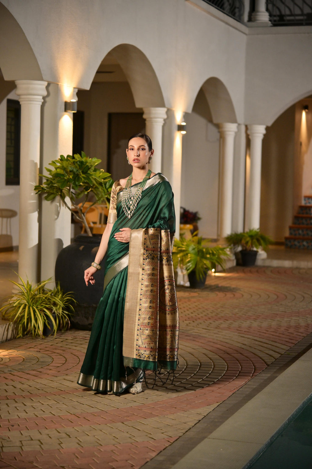 Jyoti Fashion Women's Bottle Green Soft Khadi Raw Silk Zari Woven Saree with Blouse - Distacart