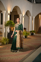 Jyoti Fashion Women's Bottle Green Soft Khadi Raw Silk Zari Woven Saree with Blouse - Distacart
