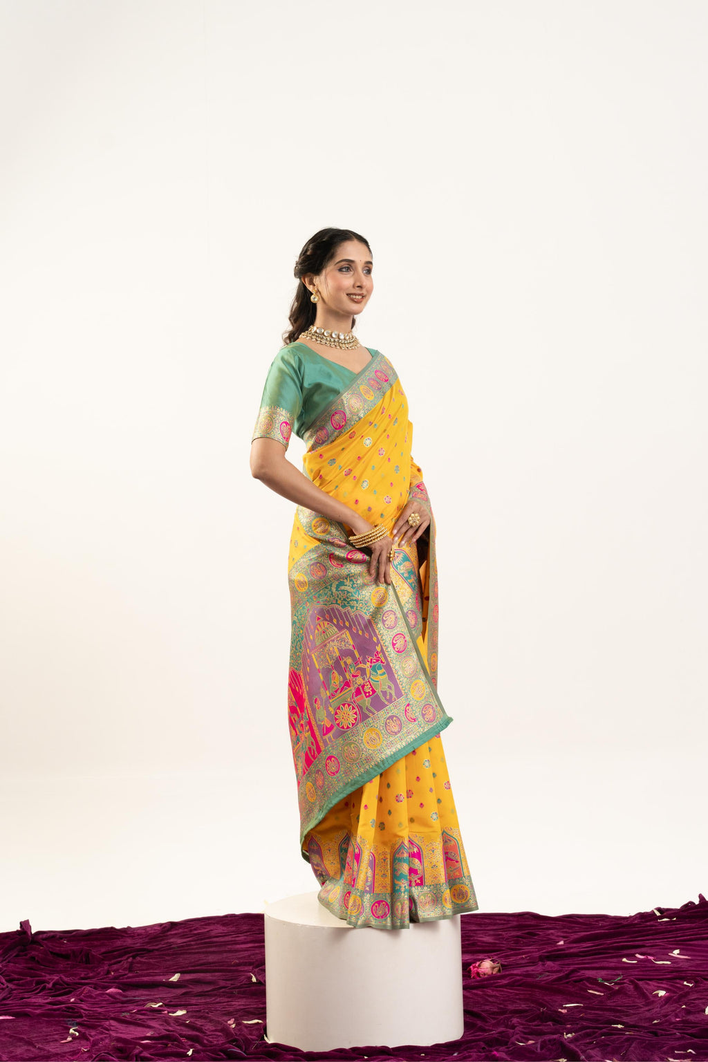Jyoti Fashion Women's Yellow Banarasi Pashmina Soft Silk Zari Woven Saree with Blouse - Distacart