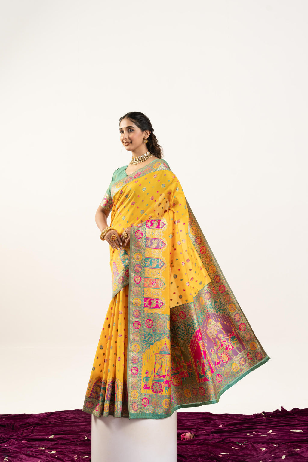 Jyoti Fashion Women's Yellow Banarasi Pashmina Soft Silk Zari Woven Saree with Blouse - Distacart