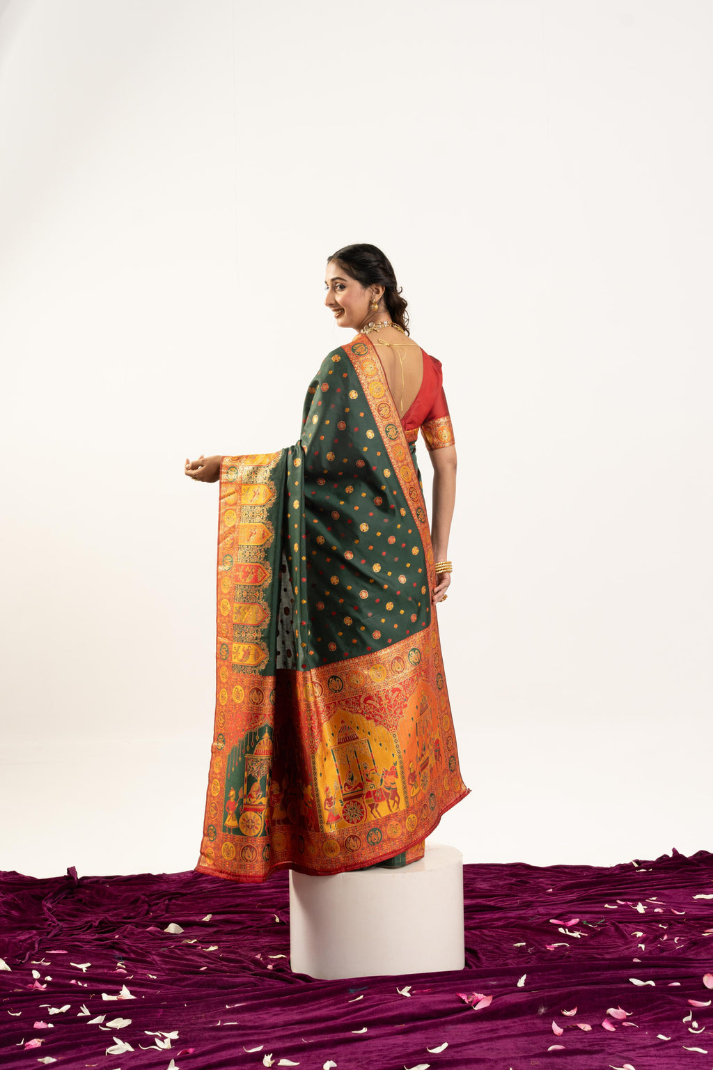 Jyoti Fashion Women's Bottle Green Banarasi Pashmina Soft Silk Zari Woven Saree with Blouse - Distacart