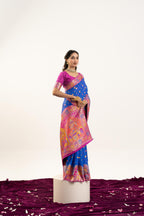 Jyoti Fashion Women's Blue Banarasi Pashmina Soft Silk Zari Woven Saree with Blouse - Distacart