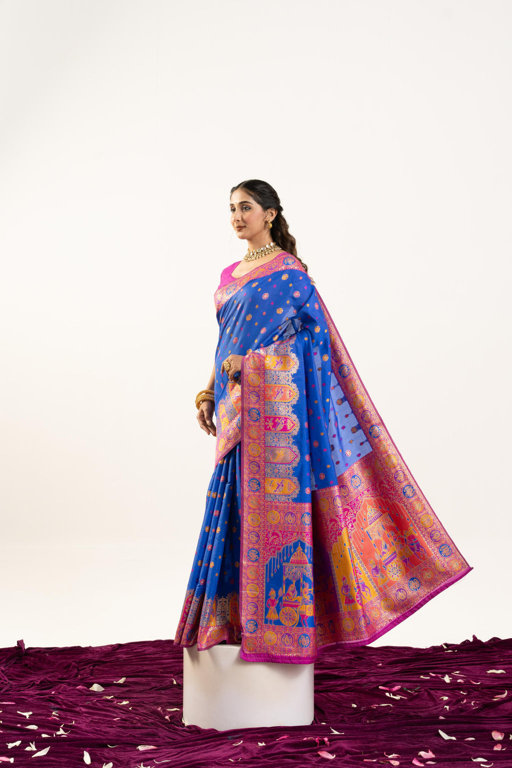 Jyoti Fashion Women's Blue Banarasi Pashmina Soft Silk Zari Woven Saree with Blouse - Distacart