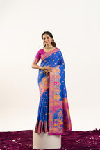 Jyoti Fashion Women's Blue Banarasi Pashmina Soft Silk Zari Woven Saree with Blouse - Distacart