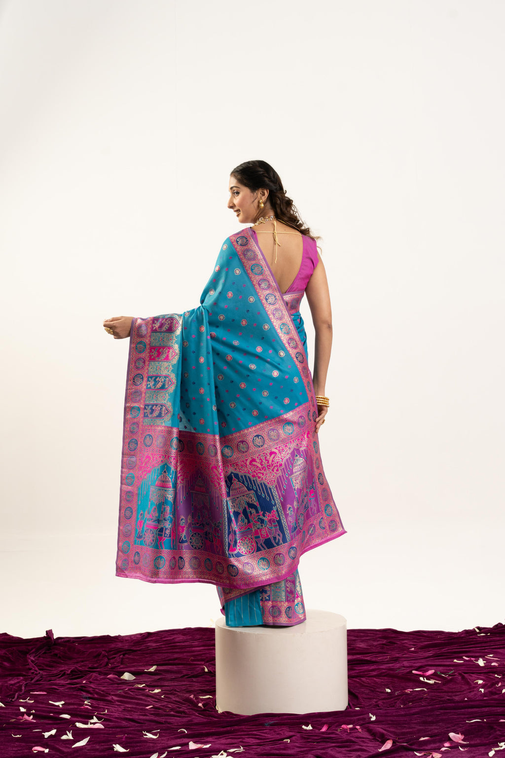 Jyoti Fashion Women's Turquoise Banarasi Pashmina Soft Silk Zari Woven Saree with Blouse - Distacart