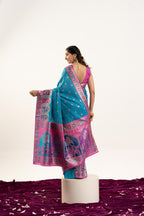 Jyoti Fashion Women's Turquoise Banarasi Pashmina Soft Silk Zari Woven Saree with Blouse - Distacart