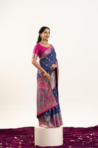 Jyoti Fashion Women's Navy Blue Banarasi Pashmina Soft Silk Zari Woven Saree with Blouse - Distacart