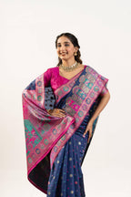 Jyoti Fashion Women's Navy Blue Banarasi Pashmina Soft Silk Zari Woven Saree with Blouse - Distacart