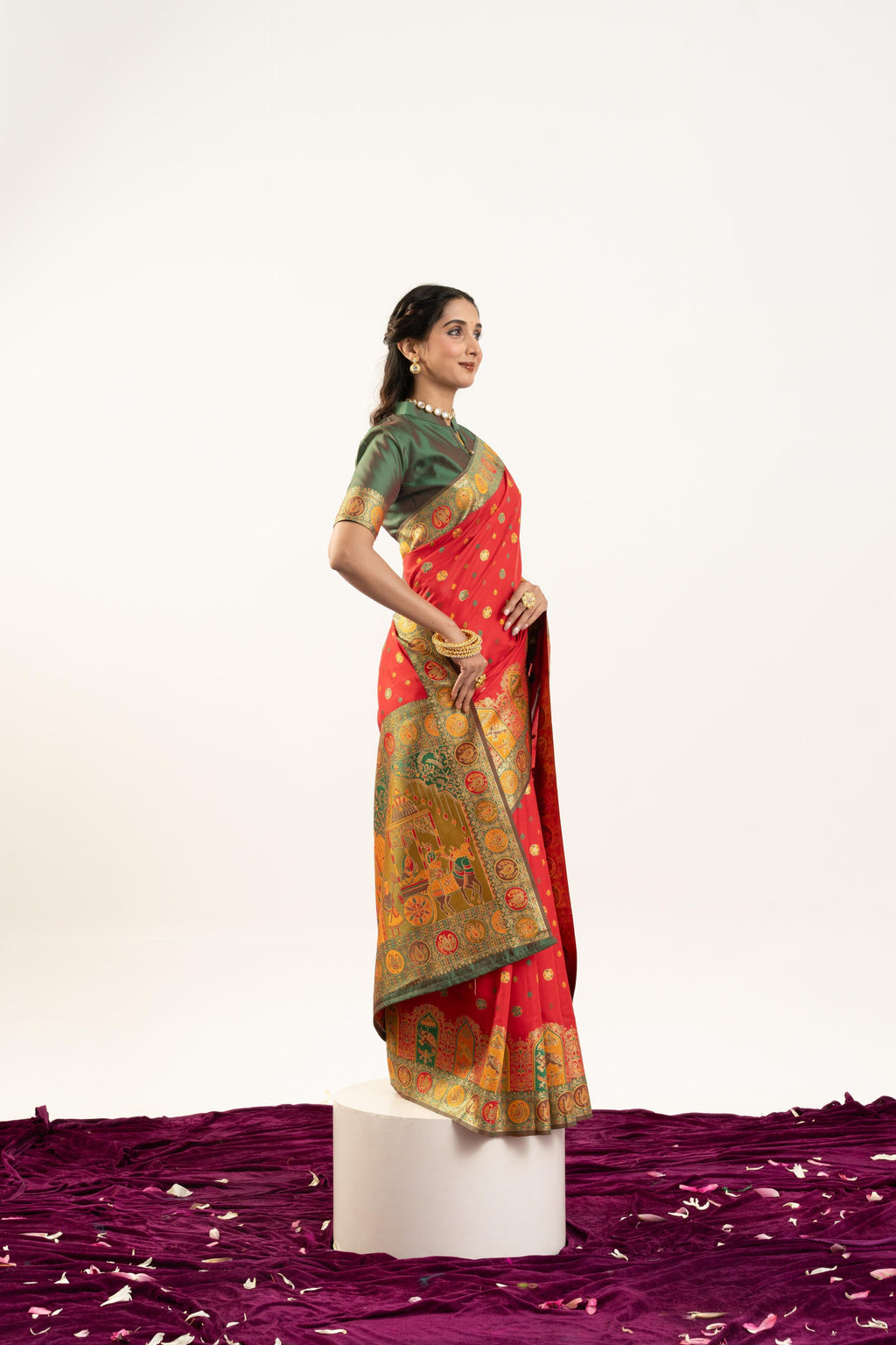 Jyoti Fashion Women's Red Banarasi Pashmina Soft Silk Zari Woven Saree with Blouse - Distacart