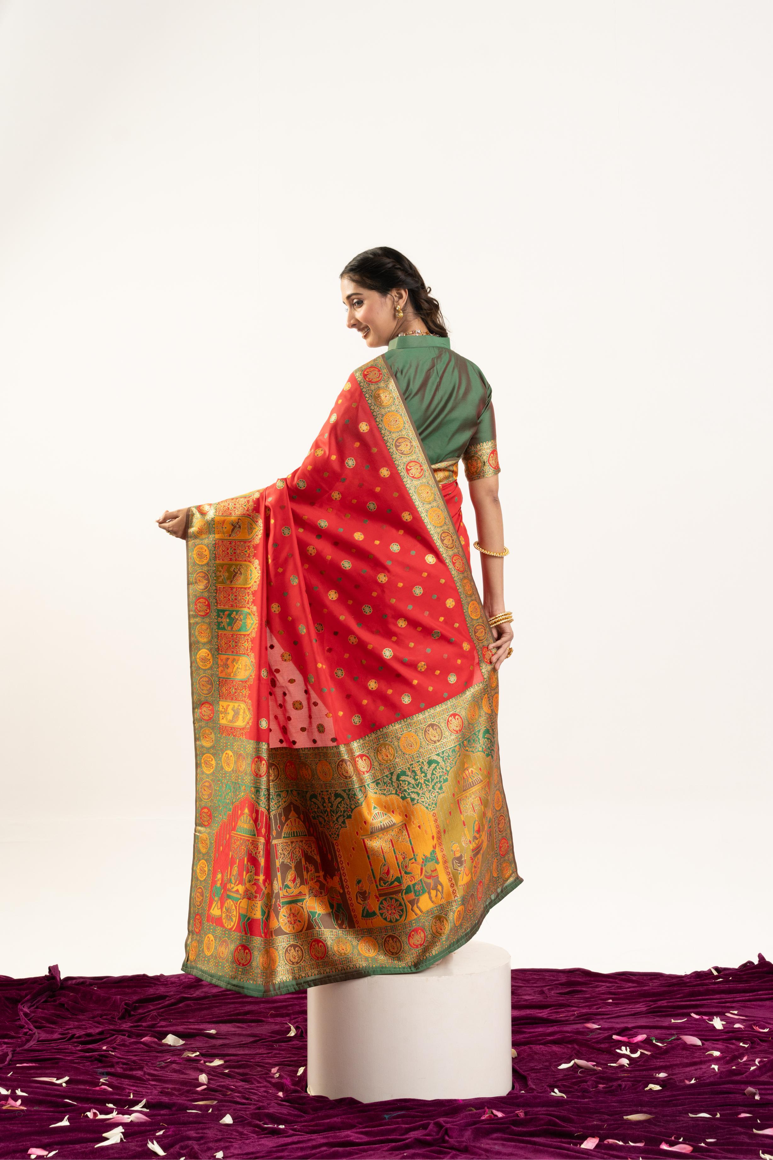 Jyoti Fashion Women's Red Banarasi Pashmina Soft Silk Zari Woven Saree with Blouse - Distacart