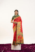 Jyoti Fashion Women's Red Banarasi Pashmina Soft Silk Zari Woven Saree with Blouse - Distacart