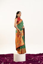 Jyoti Fashion Women's Green Banarasi Pashmina Soft Silk Zari Woven Saree with Blouse - Distacart