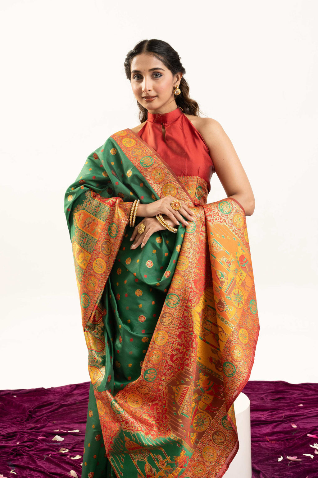 Jyoti Fashion Women's Green Banarasi Pashmina Soft Silk Zari Woven Saree with Blouse - Distacart