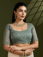 Jyoti Fashion Women's Grey Soft Muga Cotton Kalamkari Woven Saree with Blouse - Distacart