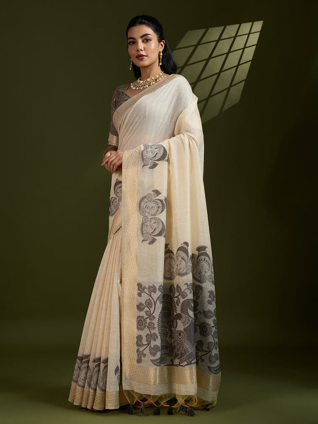 Jyoti Fashion Women's Coffee Soft Muga Cotton Kalamkari Woven Saree with Blouse - Distacart