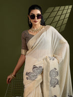Jyoti Fashion Women's Coffee Soft Muga Cotton Kalamkari Woven Saree with Blouse - Distacart