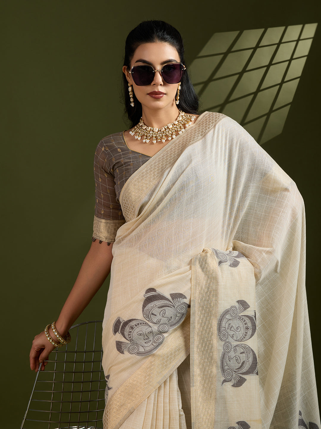 Jyoti Fashion Women's Coffee Soft Muga Cotton Kalamkari Woven Saree with Blouse - Distacart