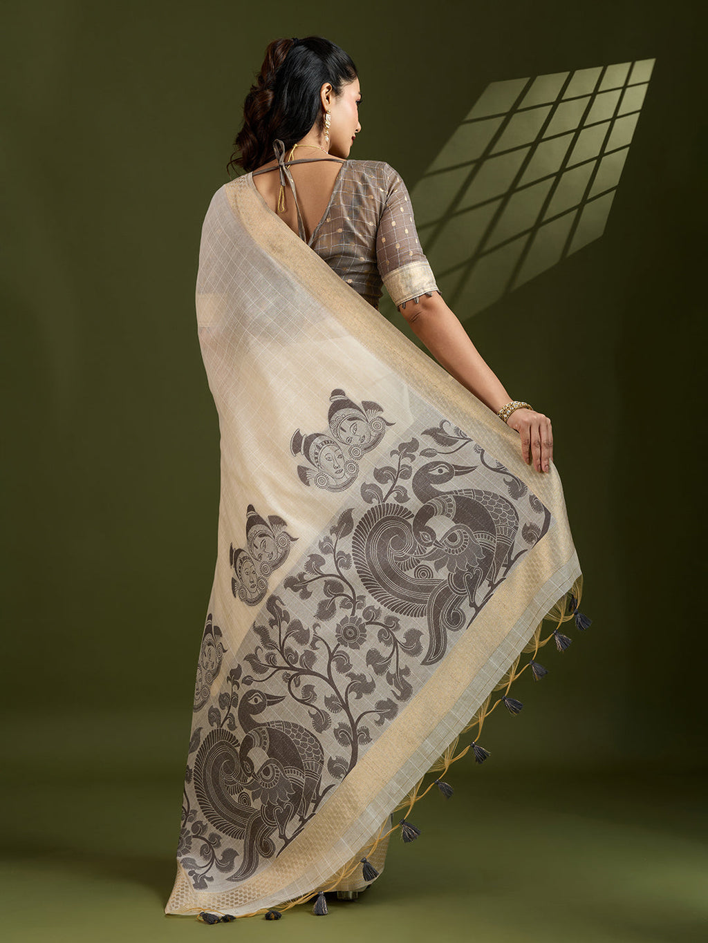 Jyoti Fashion Women's Coffee Soft Muga Cotton Kalamkari Woven Saree with Blouse - Distacart