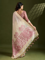 Jyoti Fashion Women's Pink Soft Muga Cotton Kalamkari Woven Saree with Blouse - Distacart