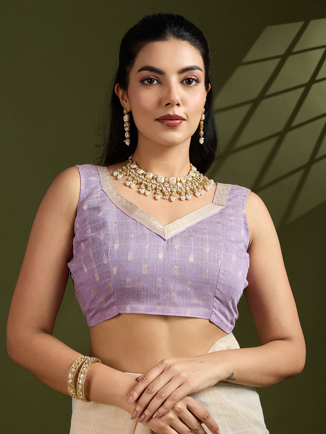 Jyoti Fashion Women's Purple Soft Muga Cotton Kalamkari Woven Saree with Blouse - Distacart