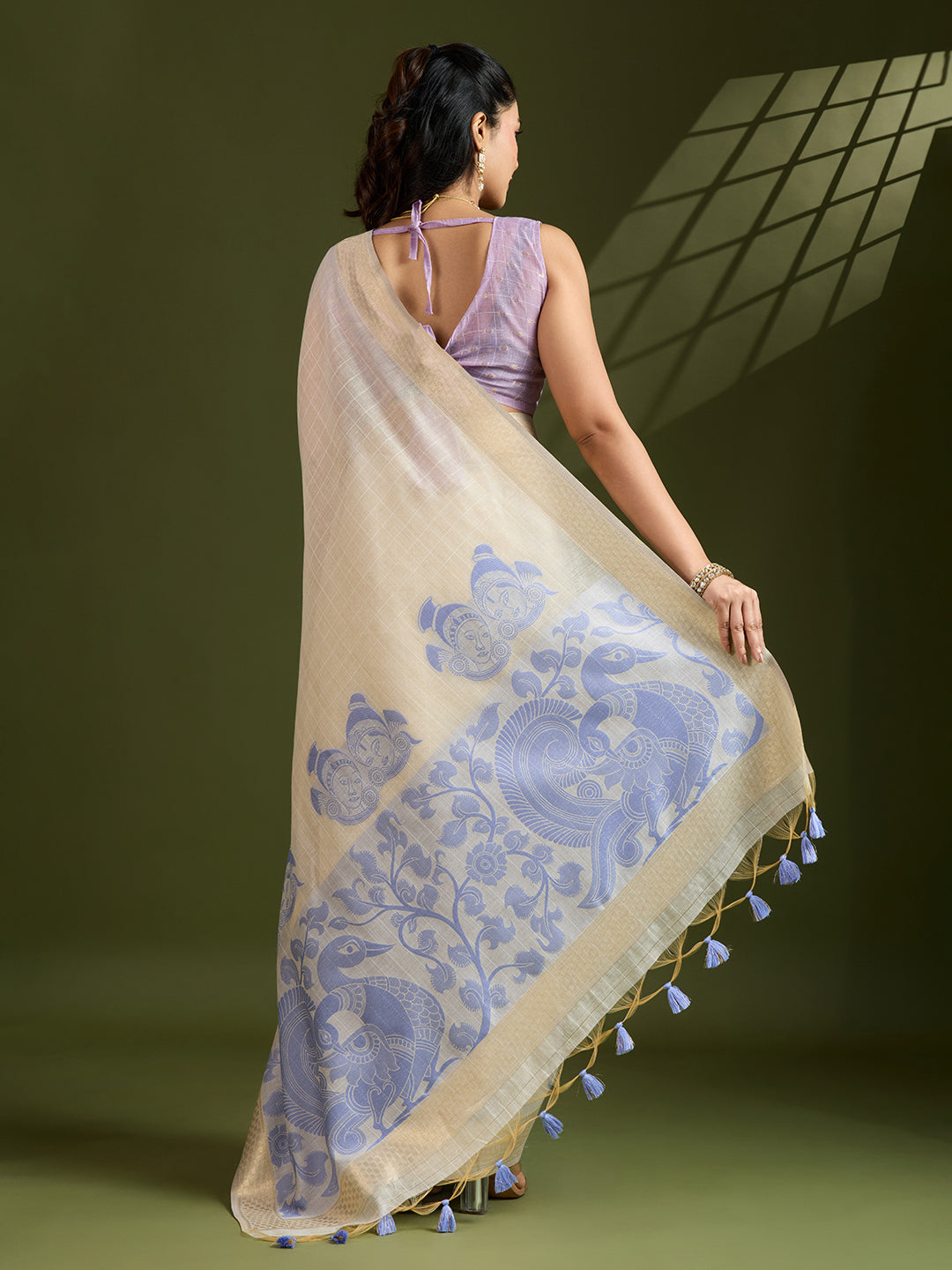 Jyoti Fashion Women's Purple Soft Muga Cotton Kalamkari Woven Saree with Blouse - Distacart