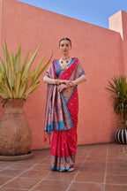 Jyoti Fashion Women's Rani Pink Paithani Silk Zari Woven Saree with Blouse - Distacart