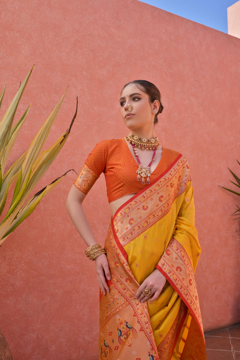 Jyoti Fashion Women's Yellow Paithani Silk Zari Woven Saree with Blouse - Distacart