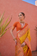 Jyoti Fashion Women's Yellow Paithani Silk Zari Woven Saree with Blouse - Distacart