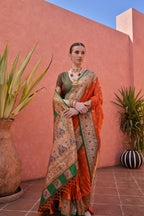 Jyoti Fashion Women's Orange Paithani Silk Zari Woven Saree with Blouse - Distacart