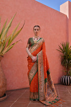 Jyoti Fashion Women's Orange Paithani Silk Zari Woven Saree with Blouse - Distacart