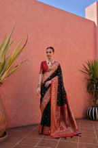 Jyoti Fashion Women's Black Paithani Silk Zari Woven Saree with Blouse - Distacart