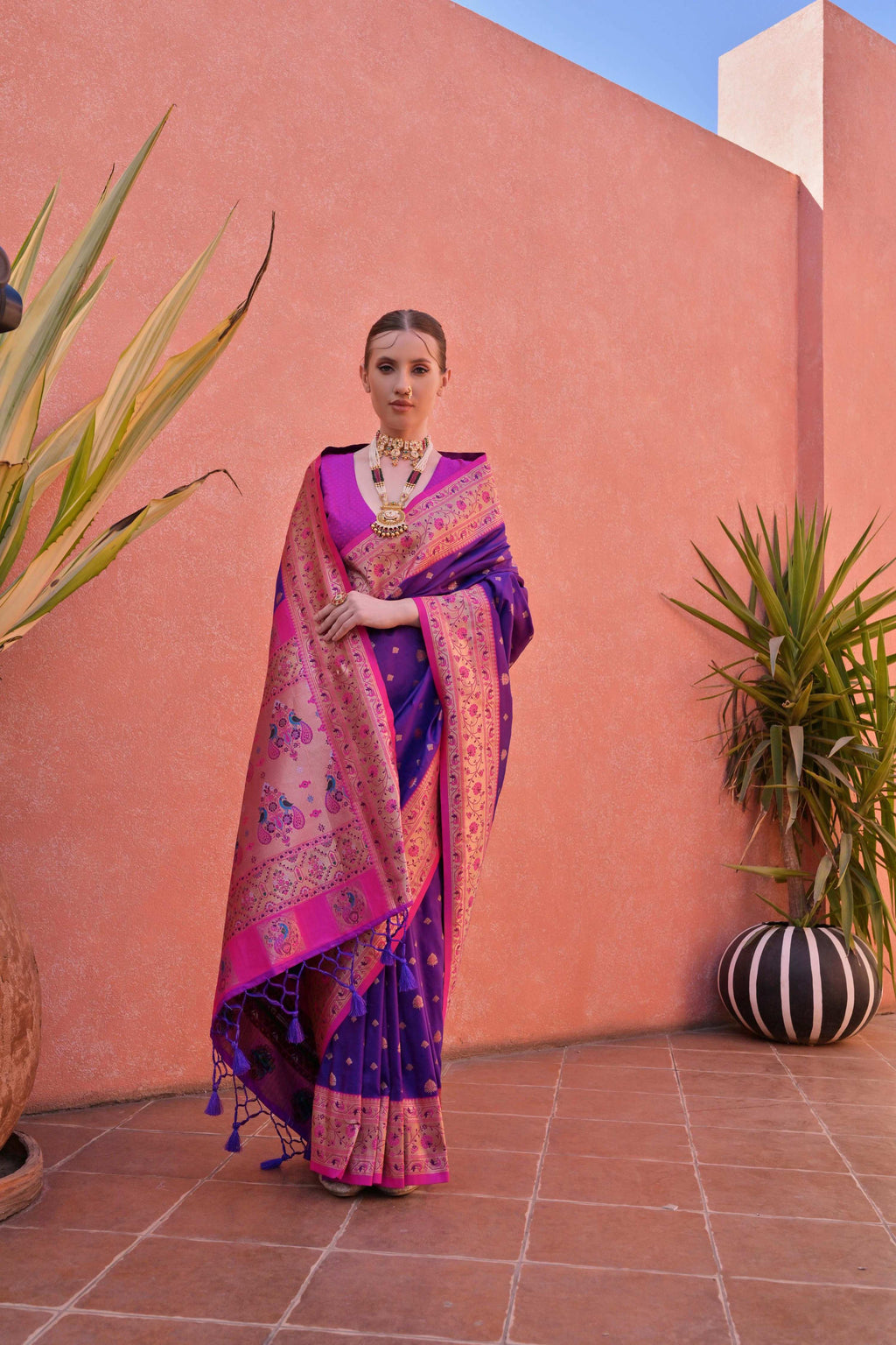 Jyoti Fashion Women's Royal Blue Paithani Silk Zari Woven Saree with Blouse - Distacart