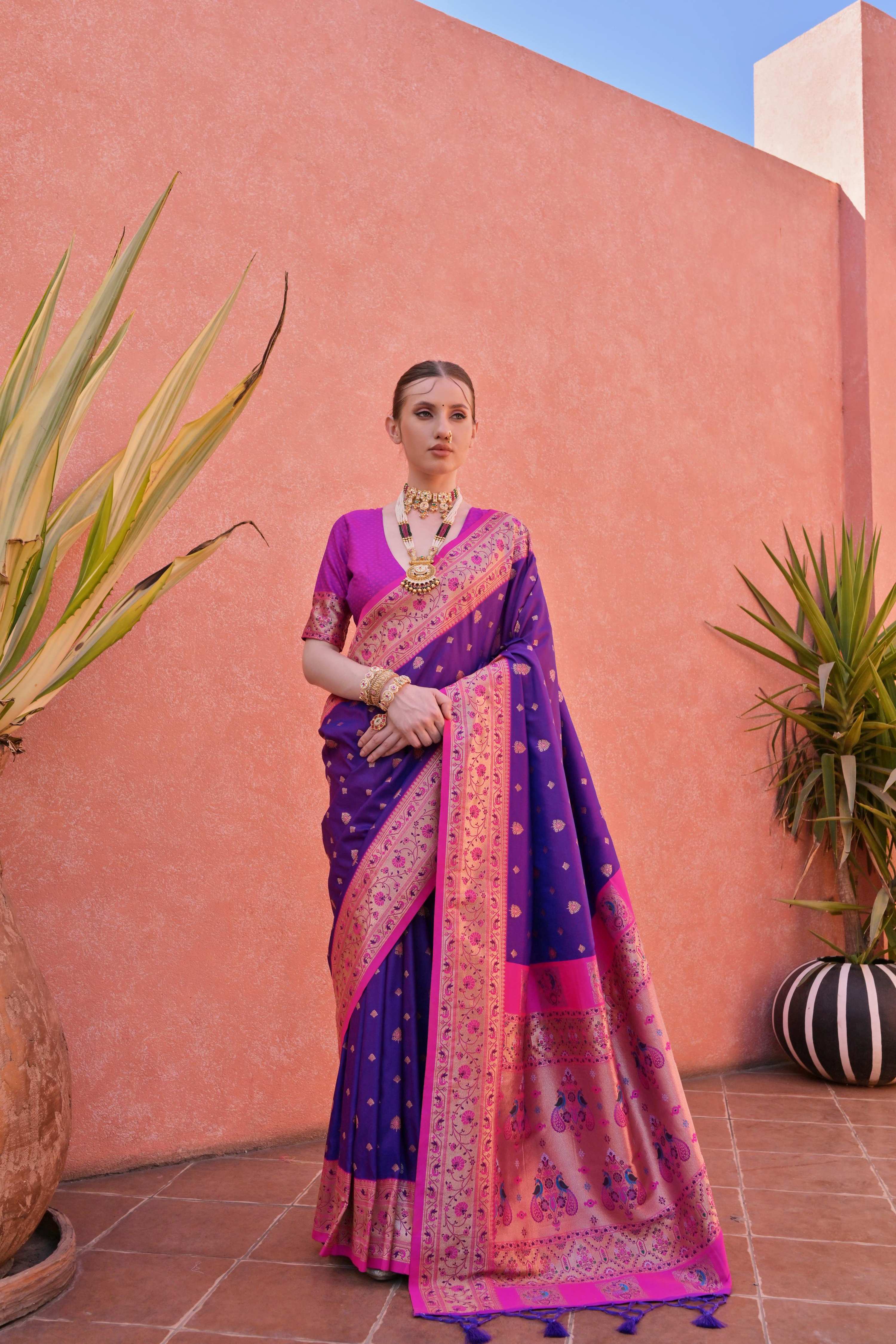 Jyoti Fashion Women's Royal Blue Paithani Silk Zari Woven Saree with Blouse - Distacart