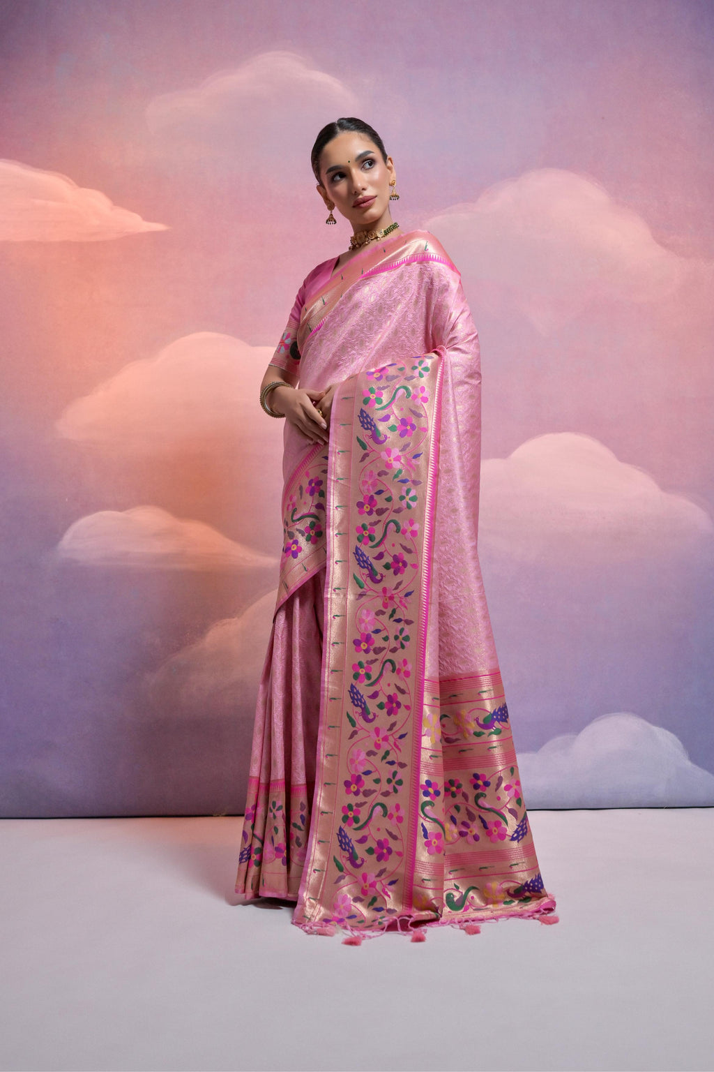 Jyoti Fashion Women's Baby Pink Paithani Silk Zari Woven Saree with Blouse - Distacart