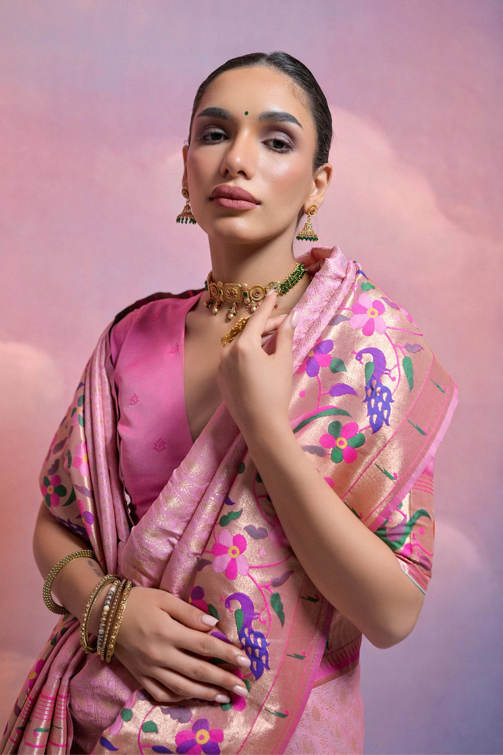 Jyoti Fashion Women's Baby Pink Paithani Silk Zari Woven Saree with Blouse - Distacart