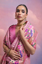Jyoti Fashion Women's Baby Pink Paithani Silk Zari Woven Saree with Blouse - Distacart