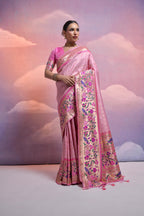 Jyoti Fashion Women's Baby Pink Paithani Silk Zari Woven Saree with Blouse - Distacart