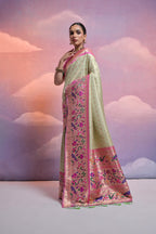 Jyoti Fashion Women's Pista Green Paithani Silk Zari Woven Saree with Blouse - Distacart