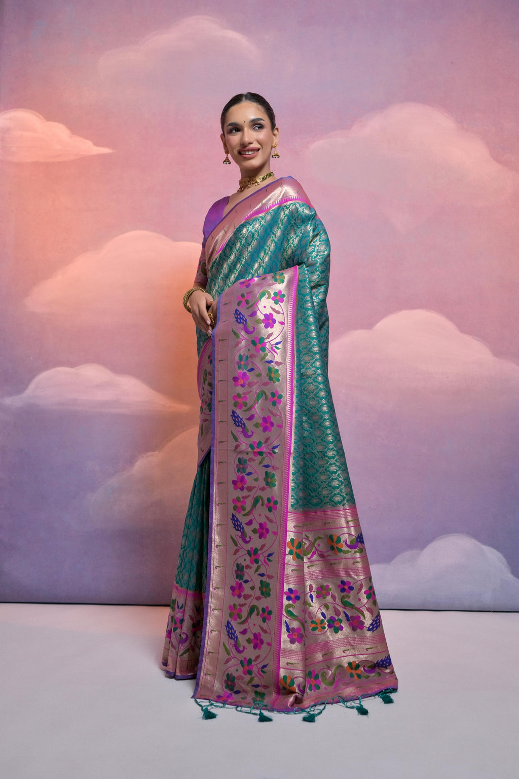 Jyoti Fashion Women's Rama Paithani Silk Zari Woven Saree with Blouse - Distacart