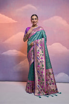 Jyoti Fashion Women's Rama Paithani Silk Zari Woven Saree with Blouse - Distacart