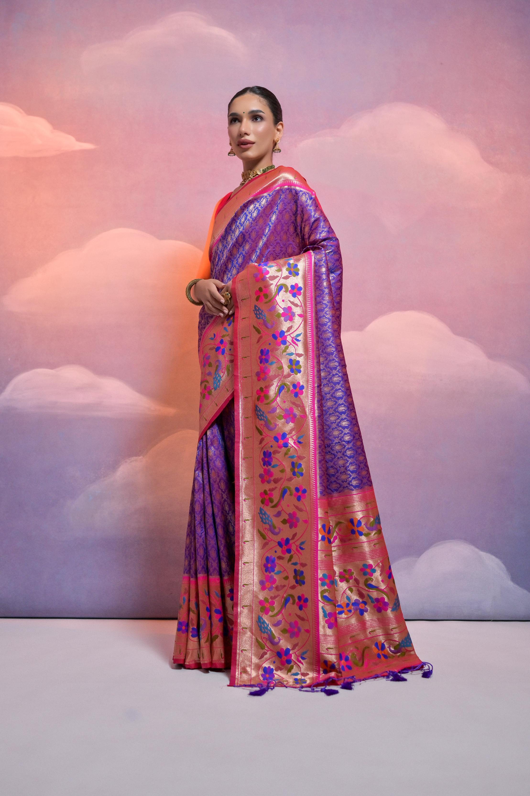 Jyoti Fashion Women's Royal Blue Paithani Silk Zari Woven Saree with Blouse - Distacart