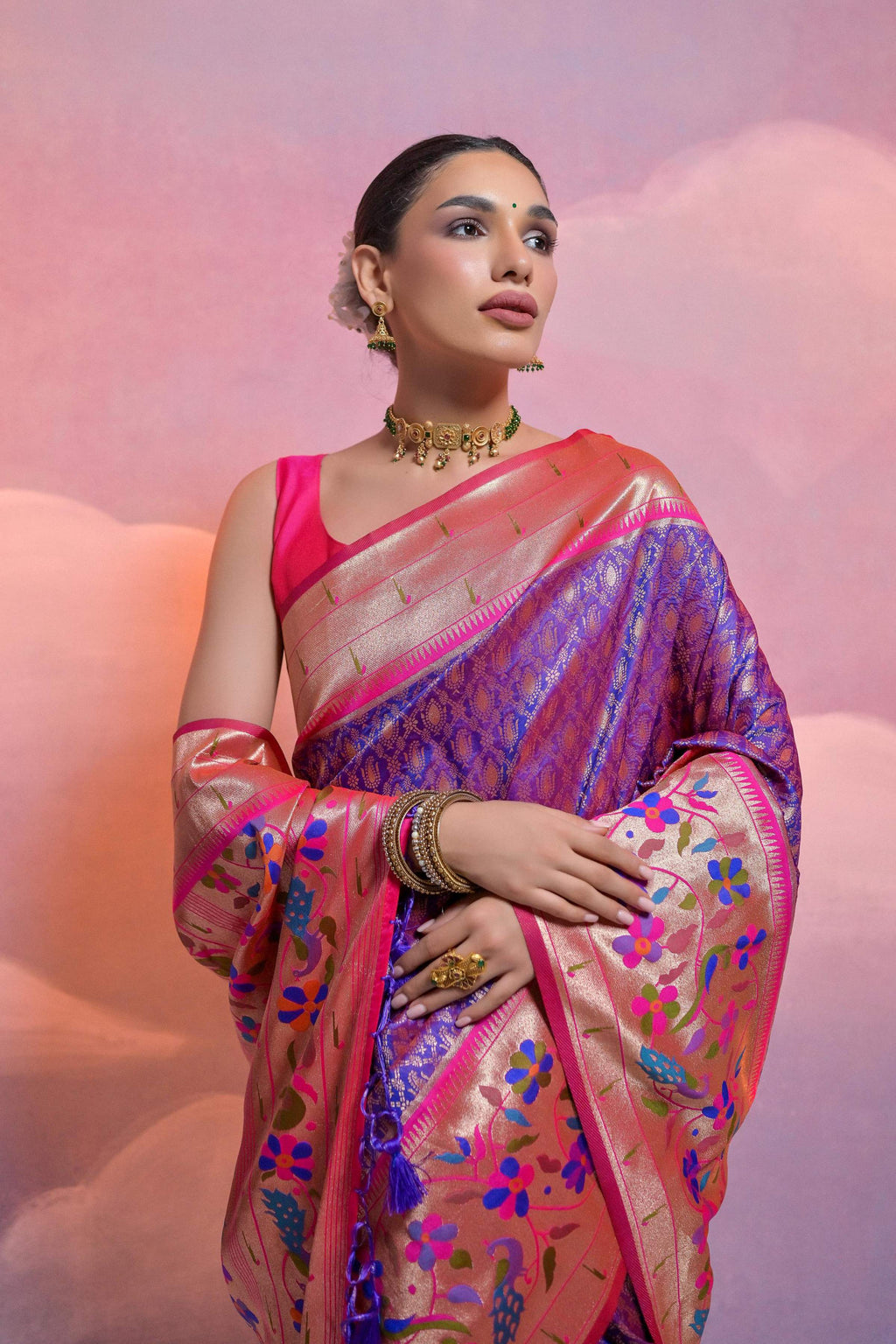 Jyoti Fashion Women's Royal Blue Paithani Silk Zari Woven Saree with Blouse - Distacart