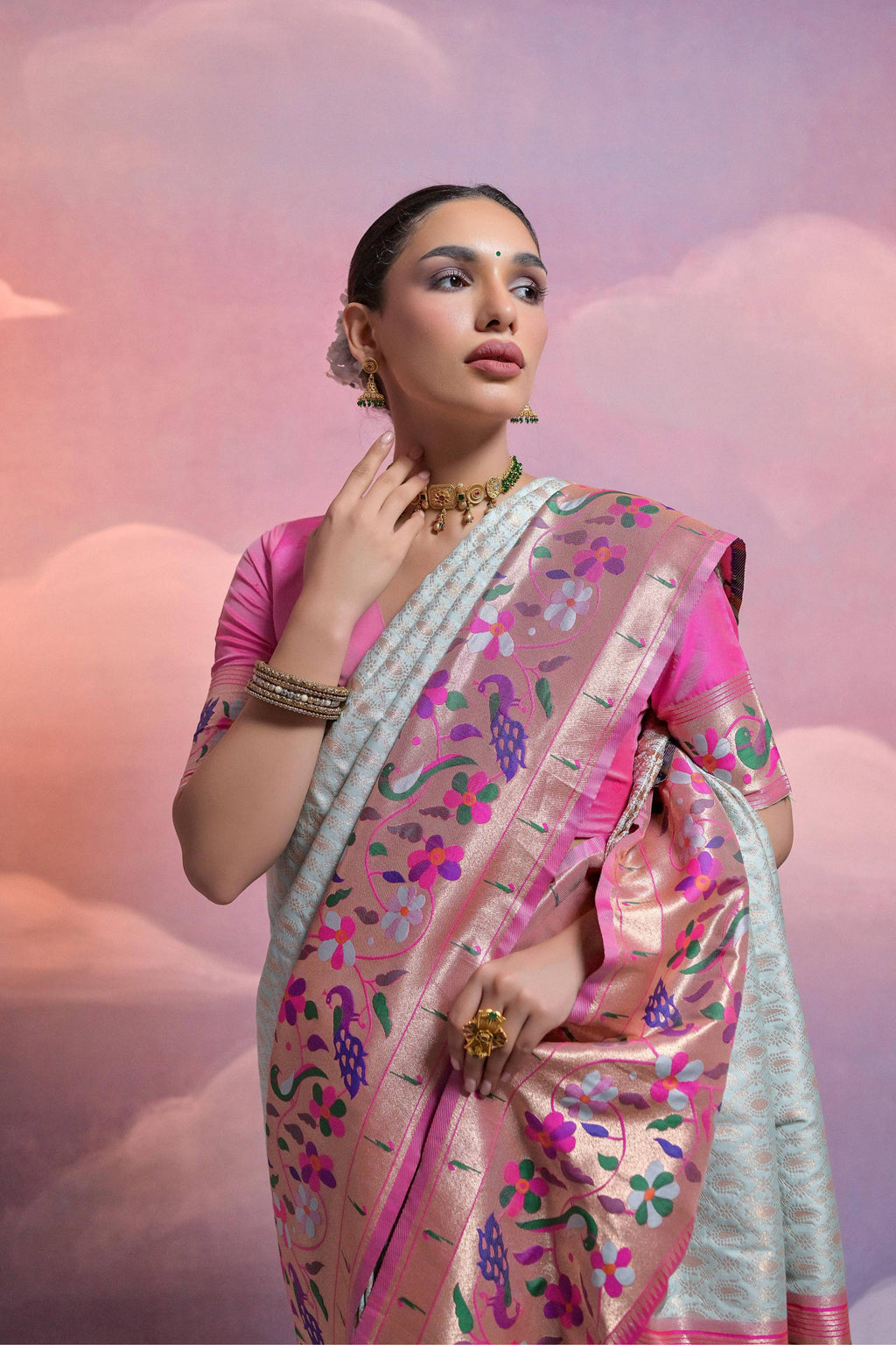 Jyoti Fashion Women's Sea Green Paithani Silk Zari Woven Saree with Blouse - Distacart