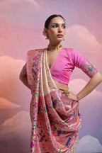 Jyoti Fashion Women's Off White Paithani Silk Zari Woven Saree with Blouse - Distacart